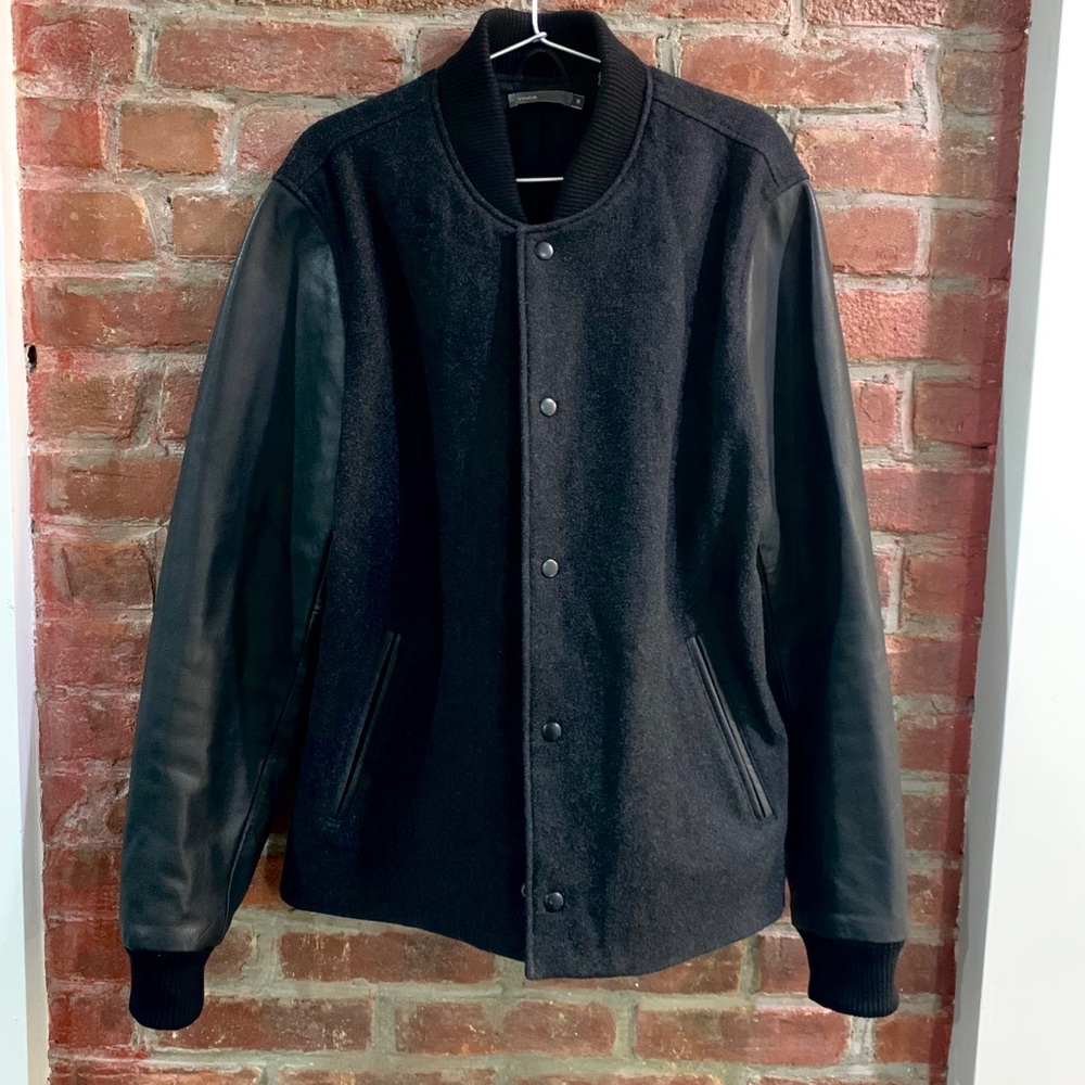 Vince Varsity Wool Jacket Leather Sleeves | M